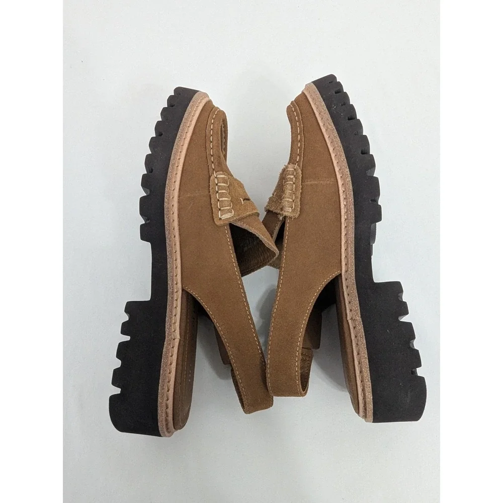 Donald Pliner Halie Womens 6M Saddle Brown Suede Slingback Lug Penny Loafers - Picture 8 of 10